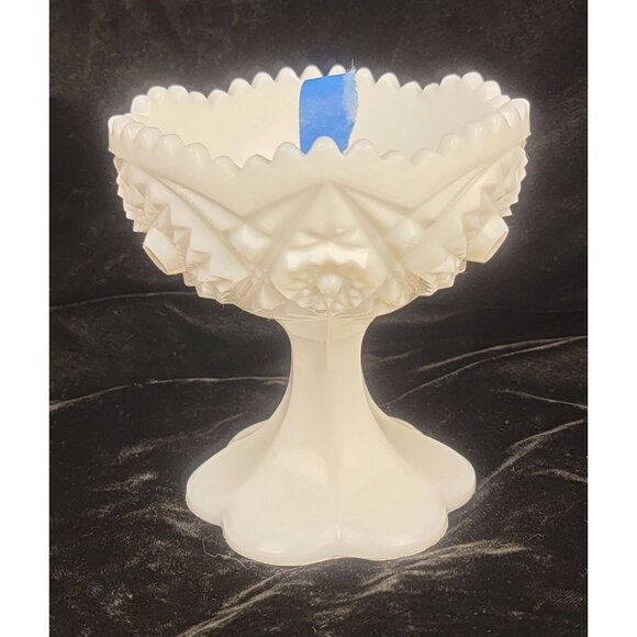Vintage Kemple Glass Milk Glass Footed Compote with Hobstar and Fan Pattern - Picture 3 of 13